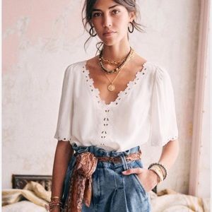 Sezane Ilonie white silk blouse size 38